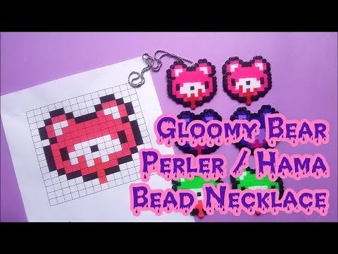 DIY Gloomy Bear Perler / Hama Kandi Bead Necklace Tutorial, Creepy Cute Crafts, Pastel Goth DIY