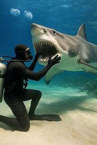 Un énorme requin, gueule ouverte, s'est approché d'un plongeur : l'homme a d'abord cru qu'il l'attaquait, avant de réaliser qu'il était dans sa gueule 😱😨 Lorsque l'équipe de biologistes marins est descendue en profondeur, l'eau autour d'eux est devenue plus dense et plus sombre, comme aspirée dans un monde silencieux. Un plongeur nommé Mark était le premier, éclairant le chemin avec une puissante lampe torche. Trois collègues le suivaient, vérifiant le matériel et notant sur des tablettes les 