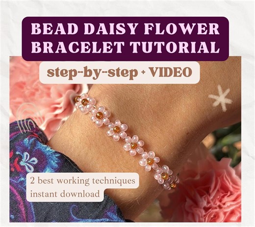 Beaded Daisy Flower Bracelets Tutorial - Matching Design: DIY Handmade Jewelry Craft Easy Instructions Beginner Birthday Gift for Daughter - Etsy