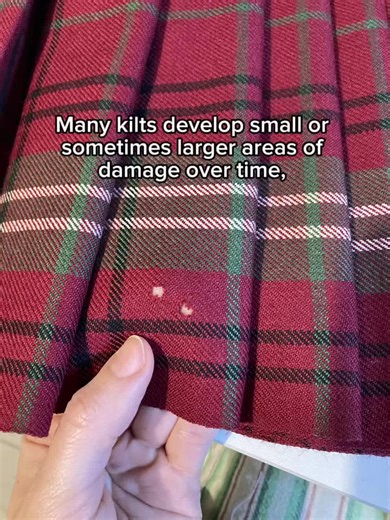 Invisible mending on a kilt restoring the tartan by carefully weaving the yarn back into the cloth. #KiltRepair #InvisibleMending #Scotland