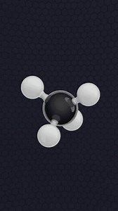 Molecule of Methane. Animated chemical 3D Model: Ball and stick. Molecular Formula: CH4. Dark background. Seamless loop. Vertical screen. 3D rendering.