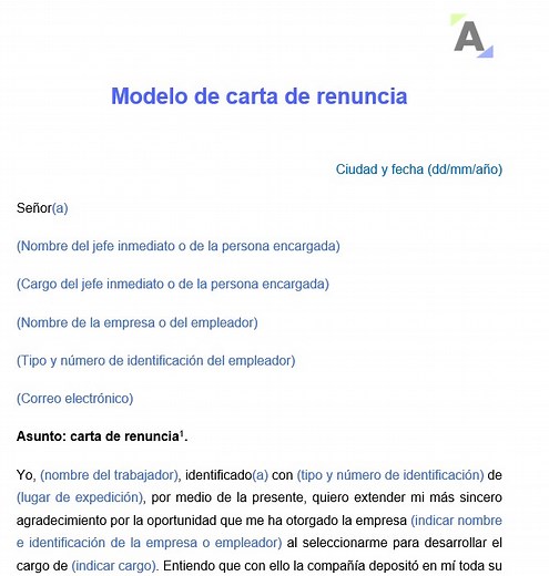 Carta de renuncia: modelo editable en Word