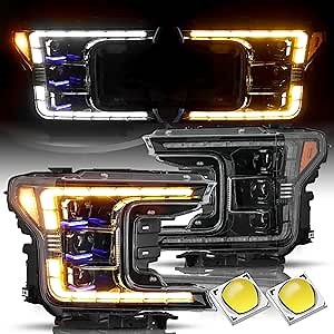 LESEM Bio FULL LED Headlight Assembly Fit for 2018 2019 2020 Ford F150 Dual Beam with Sequential Turn Signal Projector Front Lights Switchback OE Style Replacement Pair Set LH+RH