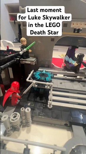 LEGO Darth Vader attacks LEGO Luke Skywalker in the LEGO Death Star
