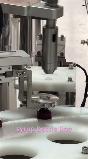 Automatic inner plug inserter for syrup bottles. Ideal for pharmaceutical and liquid packaging
