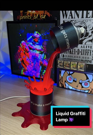 Liquid graffiti Lamp paint 🫟Using Bambulab led lamp kit MH001 Designed by @Slevin File from Makerworld @Cricut UK vinyls inspired by @PRINTOLITA 🖨️ @BAMBULAB Official P2S 🧵 @Elegoo 3D Official @eSUN 3D Printing fire engine red 🟪 Cryogrip pro Glacier @BIQU_Makers #3dart #graffiti #art #3dprinting #3dprinted