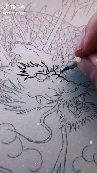 Japanese Dragon Tattoo Design Process Outline
