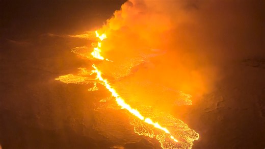 A volcano in southwestern Iceland erupted in spectacular fashion late Monday, spilling lava over the Reykjanes Peninsula. The underground fissure, which was 2½ miles long as of early Tuesday, is about 1½ miles north of the town of Grindavik — and appears to be growing, according to the South Iceland Volcanoes and Natural Hazard Group. https://wapo.st/477G8Rh | Washington Post