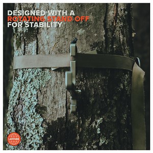 Here's what you need to know about the Bite Bow Hanger: It works with any gear strap. It has a gear/quiver hook. It’s more durable. It’s more compact. It’s more stable. The Bite Bow Hanger is designed to be compatible with any gear strap. Its aluminum construction is more robust, and the extended arm accommodates hunters who prefer to hunt with their quiver attached. The bow hanger features a rotating standoff, which enhances stability on the tree. This is a great option for saddle hunters who w