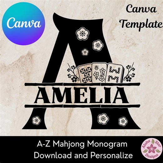 Mahjong Alphabet Split Monogram Canva Template – Editable A–Z Letters (digital Download) - Etsy