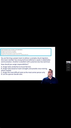 In this video, we cover PMP People Domain – Task 4: Empower Team Members and Stakeholders using a practical question-solving approach based on the PMI mindset. Many PMP candidates lose marks in this task because the questions feel confusing: ❌ Who should make the decision? ❌ How much authority should the PM give? ❌ How do you ensure accountability without micromanaging? ❌ How do you organize work based on team strengths? This session will help you clearly understand how PMI expects you to respon