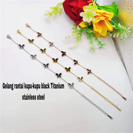 Gelang Rantai Kupu-kupu Kramik Dan Gliter Pasir Titanium (COD) | Lazada Indonesia