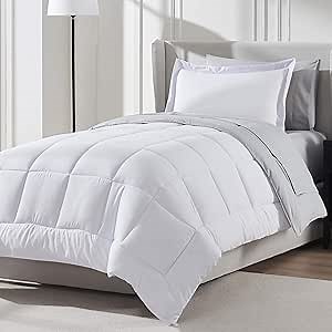 Nestl 5 Piece Twin Comforter Set – White Reversible Bed in a Bag – Complete Twin Size Bedding Set with Sheets, Pillowcase and Sham