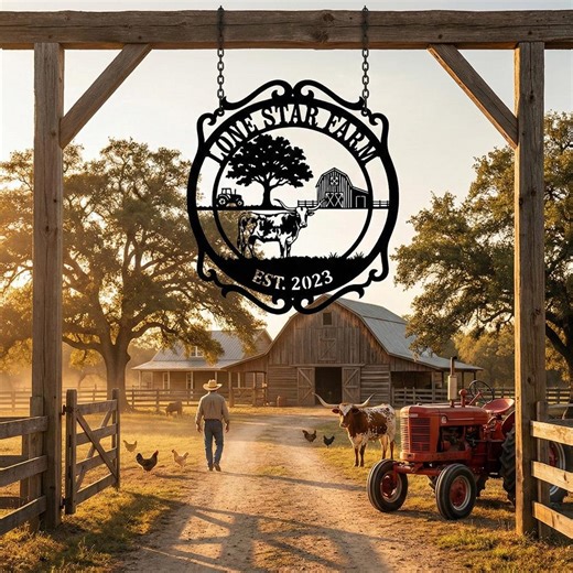 Custom Metal Farm Sign, Personalized Ranch Name Sign, Rustic Farmhouse Entrance Decor, Outdoor Metal Wall Art - Etsy