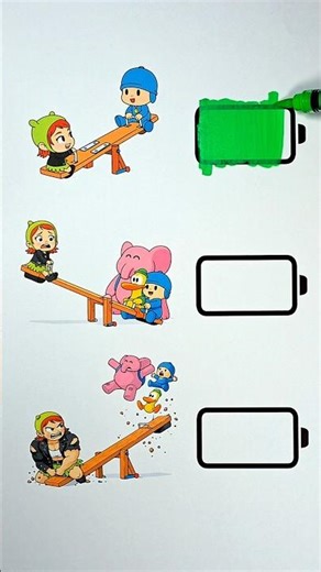 Niddle Pop Pocoyo XNina Vad Boy X Elly X Pato Seesaw Story Battery Drawing #pocoyo #pato #viral