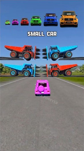 Big & Small Cars vs Double Clash Mining Truck with Spikes