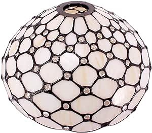 WERFACTORY Tiffany Lamp Shade Replacement 12X10X6 Inch Cream Amber Stained Glass Bead Lampshade Only 1-5/8-Inch Fitter Opening for Arched Floor Lamp, Torchiere Lamp, Pendant Light S005 Series