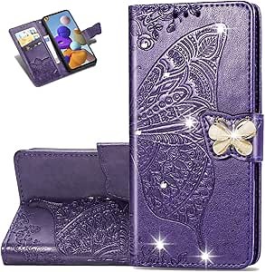 Galaxy S22 Plus 5G Case Stylish Shiny Diamond Wallet Case with Credit Cards Slot Stand PU Leather Shockproof Flip Magnetic Case for Samsung Galaxy S22 Plus 5G Glitter Butterfly Purple SD