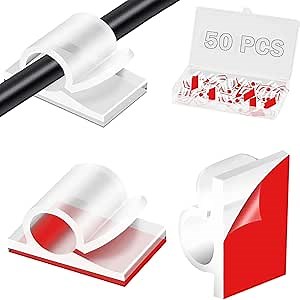 50PCS Adhesive Cable Clips, Upgraded Strong Cable Wire Management Holder, Round Cable Tidy Clips for Under Desk Car Wall TV PC Ethernet Christmas Lights Decorations Hanging