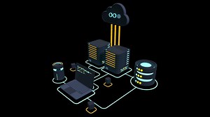 Cloud technology computing animation. Modern cloud technology. Data center isometric concept. Web hosting concept. Transparent background with alpha channel