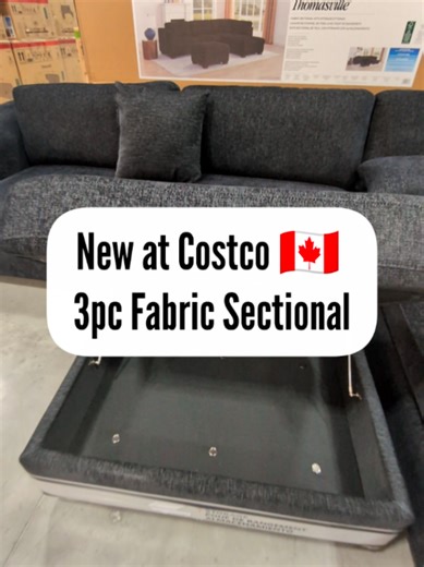 New 3pc Black Fabric Sectionals with Storage Ottoman at Costco 🇨🇦! Spotted at Costco NW Toronto (2260 Islington) January 14, 2026. Have you seen them anywhere else? So comfy! #Costcohaul #CostcoFinds #CostcoCanada #Costcoclearance #costcoexclusive