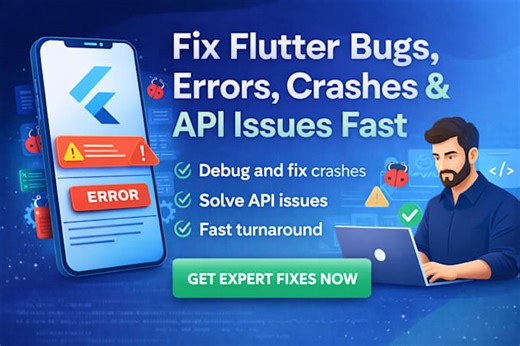 Arreglaré errores, fallos y problemas de api en flutter en 24 horas