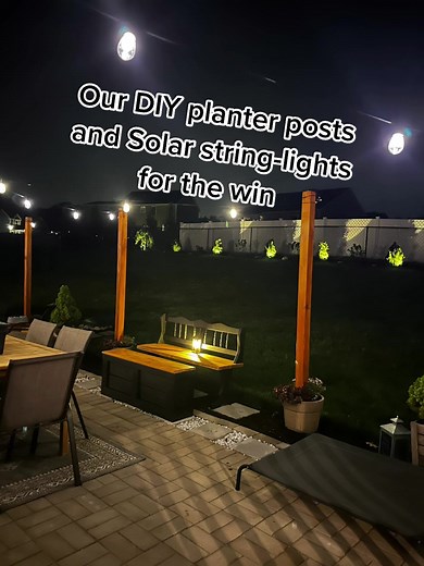 Lights, camera, party 🍹 #diystringinglights #diylightpost #stringlight #stringlights #stringlightplanter #stringlightplanters #patiolights #patiolightdiy #patiolighting #backyardprojects #backyardproject #solarstringlights