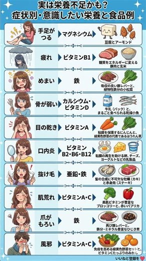 【保存版】その不調、実は「栄養不足」かも？😱 症状から逆引き！今すぐ食べるべき「レスキュー食品」まとめ 🥦🥚🥩✨