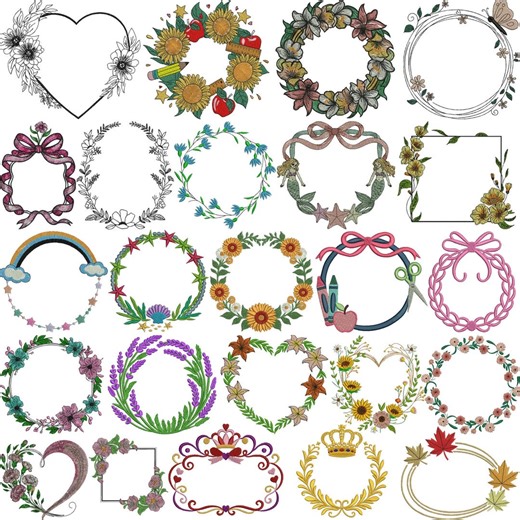 Laurel Wreath Embroidery Design, Frame Embroidery, Flower Wreath Embroidery, Coral Laurel Wreath Design, Machine Embroidery Design - Etsy