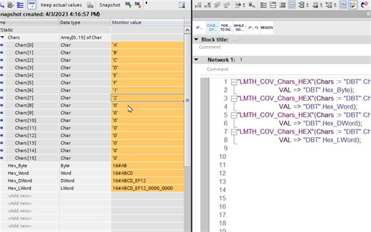 西门子博途 Convert Variant to Variant. Arrays of Char to HEX