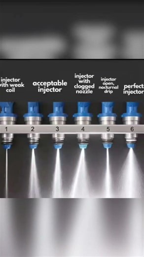 The different fuel injector conditions based on spray pattern and leakage.