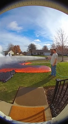 Man tries to stop volcanic lava flow with hose | Evan Era