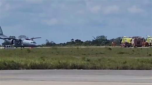 Airport runway shut after military plane’s nose gear collapses on runway
