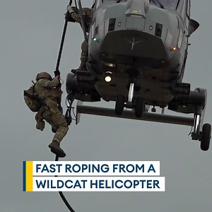 What does it take to fast rope out of a Wildcat helicopter? 🚁 From a skilled pilot keeping the helicopter steady to the ability of stopping halfway down – see how Royal Marines from 42 Commando train to jump out of a helicopter. | Forces News