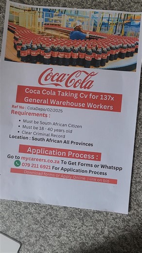 Coca cola Jobs Taking Cv Online #cocacola | Gugu "Mamlambo" Gumede