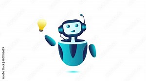 Can I Help - Flushing Message Chatbot animated, robotic Providing help footage, chatterbot symbol, idea generation bot program clip, virtual assistants with light bulb animation Stock Video
