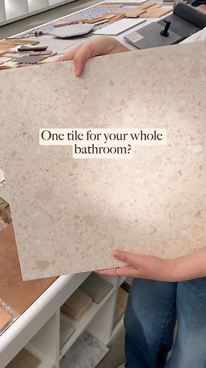 When one tile does it all ✨ Our Yamba Clay Terrazzo Look Tile on the walls and floors give this bathroom that seamless look. Would you go all-in on one tile? Project by @banksia_lane_homes | TileCloud