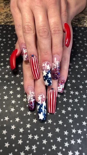 Patriotic Nail Art Transformation with Red, White, and Blue Designs