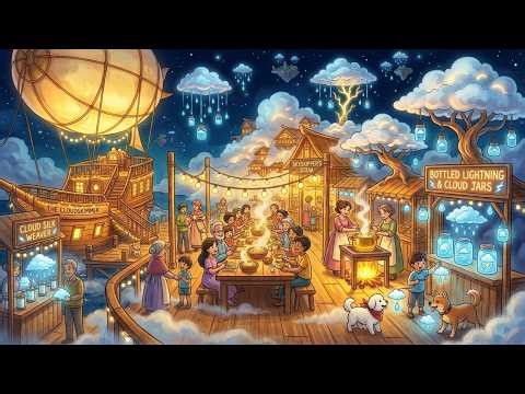 Floating Sky Cloud Market & Cooking Sky Noodles | Magical Airship Storm Adventure (Ghibli Inspired)