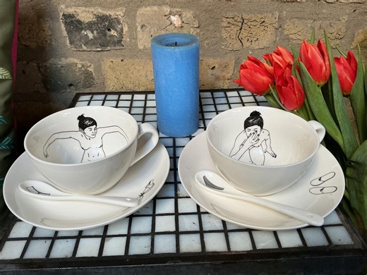 Pols Potten China Cup, Saucer, & Spoon Set of TWO - Etsy