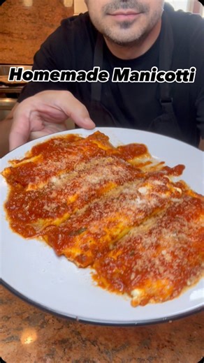 Rob Papandrea on Instagram: "Manicotti from scratch in just 10 minutes!👌so delicious and always on the table for Easter. Buona Pasqua👌 Recipe for shells: - 5 eggs - 1 cup water - pinch of salt - 1 cup of flour Recipe for filling: - 2 lbs ricotta - 2 eggs - handful of grated cheese - handful of shredded mozzarella #manicotti #mozzarella #recipe #easter #italian #brooklyn"