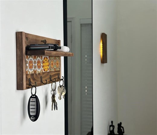 Wooden Wall Key Holder With Ceramic Tiles - Etsy