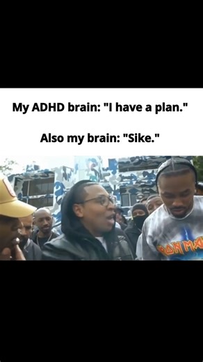 ADHD MOOD on Instagram: "That moment when your brain switches from 'absolute chaos' to 'expert mode' in 0.2 seconds. 🌪️✨ Whoever said ADHD means we can’t finish things clearly never saw us completing a 12-hour project in the final 15 minutes before the deadline. We don't fail, we just have a very... creative... relationship with the process. Living with ADHD is basically a series of "I missed it" followed by a "Sike, I swished it" once the hyperfocus kicks in. This dopamine-seeking energy is ou