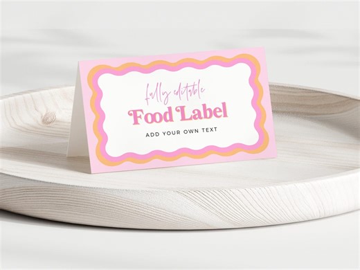 Wavy Border Food Labels Template, Pink Bridal Shower Food Labels, Food Tent Cards, Food Tags, Folded Food Cards, Wave Border Food Labels - Etsy