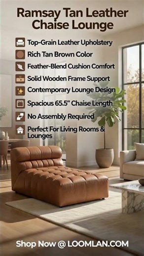 Ramsay Leather Chaise in Tan | Loomlan