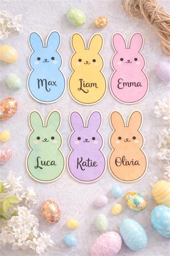 Editable Easter Bunny Name Tags, Printable Peeps Tags, Personalized Easter Basket Tags, Kids Easter Tags, Canva Template, Instant Download - Etsy