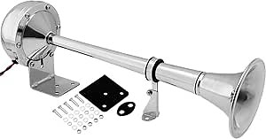 Vixen Horns Loud Powerful Single Stainless Steel Trumpet Marine Electric Train Horn for Boats/RV/Trucks 12V Chrome VXH1112MAR-C