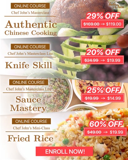 🌟 Ready to spice up your culinary journey? Immerse yourself in Chef John's extraordinary classes! From unlocking the mysteries of Authentic Chinese Cooking to mastering Knife Skills, crafting sublime sauces, and perfecting the art of fried rice, each class is a culinary symphony. 🍜Chinese Cooking: Unleash your inner chef! Before: $169, Now: $119! 🌟 Savor a 29% discount! -Immerse yourself in personalized tips to replicate restaurant excellence. -Gain exclusive entry into Chef John's world of i