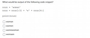 What would be output of the following code snippet?pythonnou... | Filo