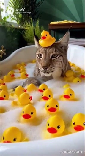 A lynx bathes with ducks🦆🛀 #animallife #foryou #funny